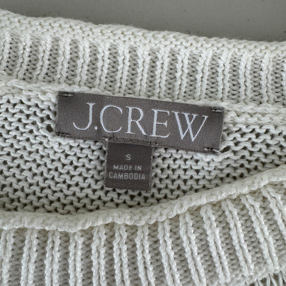 J.Crew Linen Cotton Knit Beach Sweater Womens S Cream Coastal Crewneck Slouchy - Picture 8 of 14